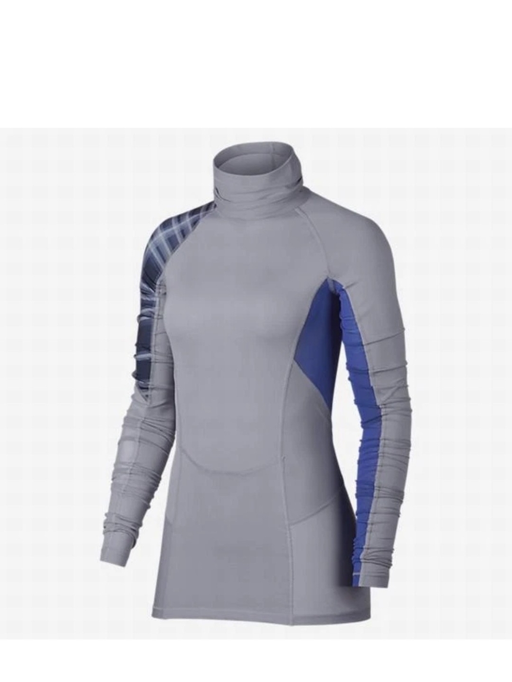 Nike Grey Long-Sleeve Performance Top with Blue Panels